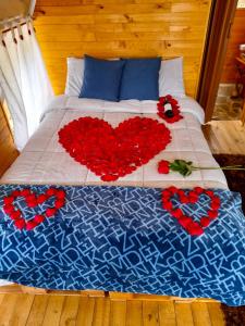 瓜塔维塔Dante Glamping的一张红玫瑰和红心的床