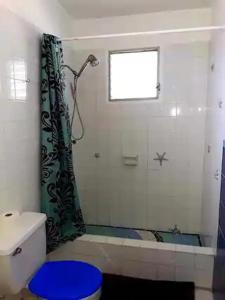 Sandy Ground VillageVilla Kaiae的带淋浴和卫生间的浴室以及窗户。