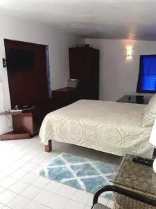 Sandy Ground VillageVilla Kaiae的一间卧室配有一张床和一台平面电视