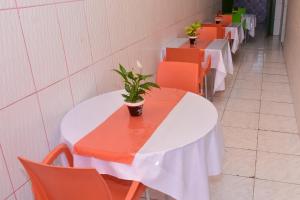 圣路易斯Pousada Aconchego的一排桌子和椅子上种着植物
