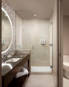 迈阿密THesis Hotel Miami的带淋浴、盥洗盆和卫生间的浴室