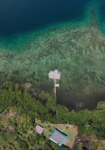 BotabiteEco-Lodge Bocas Coral Reef - Over water villa & birds house的水体上方的景观,房子