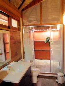 丽贝岛腾姆恩斯利普度假村的带淋浴、卫生间和盥洗盆的浴室