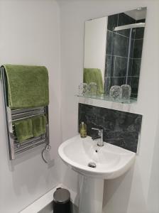 利物浦Victorian Renovation Room 5的白色的浴室设有水槽和镜子