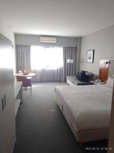 布宜诺斯艾利斯Buenos Aires Apartamento的酒店客房设有一张大床和一张书桌。