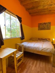 普孔Willhouse Hostel的一间卧室拥有橙色的墙壁、一张床和窗户