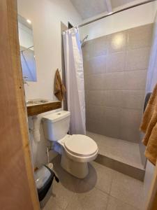 普孔Willhouse Hostel的浴室配有卫生间、盥洗盆和淋浴。