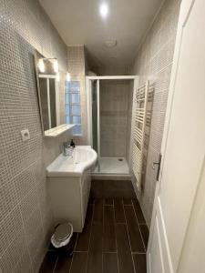 奥尔良Agréable maison de ville dans la plus belle Avenue的浴室配有盥洗盆和浴缸。