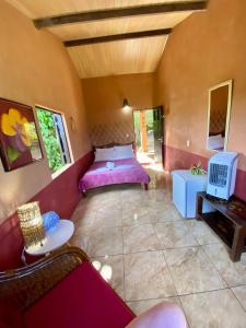 瓜拉米兰加Pousada Le Monte Cristo的客房设有床、沙发和电视。