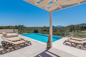 普莱诺斯Spartakos Luxury Villa 3的享有游泳池景致的别墅