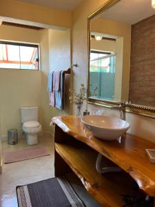 圣本图-杜萨普卡伊Clorofila Hospedaria的一间带水槽、镜子和卫生间的浴室