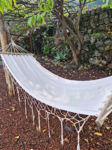 伊科德洛斯维诺斯Los Huertos Conect with the nature & relax的石墙旁花园的吊床