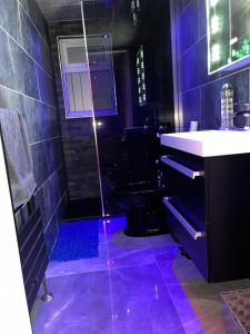 MurroesThe_Spa_Cave的带淋浴和紫色灯卫生间的浴室