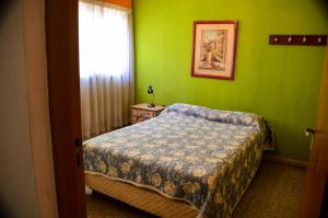 圣拉斐尔Hostel De La Tana的一间卧室设有一张床和绿色的墙壁