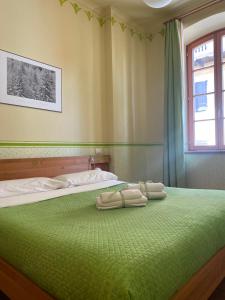 阿姆佩佐Residenza d'Epoca Albergo Grimani的一间卧室配有两张带毛巾的床