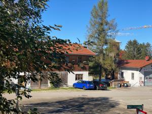 LindenVogelnest的停在房子前面的蓝色汽车