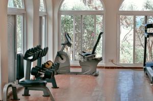 桑给巴尔Royal Cliff Zanzibar的健身房,室内配有两辆健身自行车和椭圆机