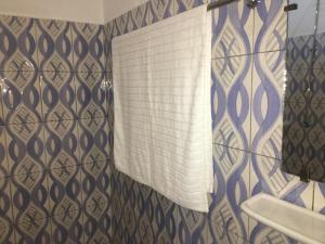 科托努Residence MaryHouse的一间带水槽和淋浴帘的浴室