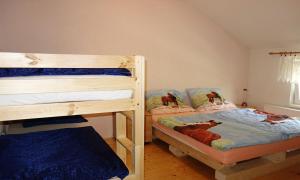 Jazdecký areál Budička的一间卧室设有两张双层床和一扇窗户。