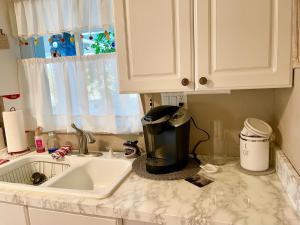 布雷登顿Sarasota Bay的厨房柜台配有水槽和咖啡壶。