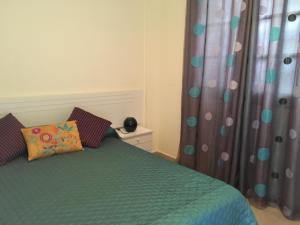 La Playa CaleraValle Gran Rey- La Playa的一间卧室配有绿色的床和窗帘