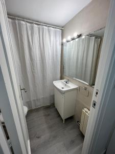萨拉戈萨Apartamento 1 dormitorio cerca hospitales的白色的浴室设有水槽和镜子
