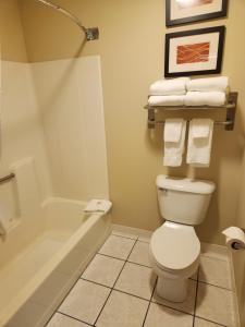 Le ClaireComfort Inn & Suites Riverview near Davenport and I-80的浴室配有卫生间、浴缸和毛巾。