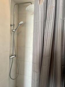 维尔纽斯panoramic view and free parking的浴室内配有淋浴帘。