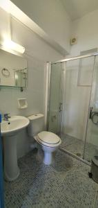 耶奥伊乌波利斯Irini Studios的浴室配有卫生间、盥洗盆和淋浴。