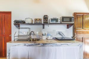 曼努埃尔安东尼奥Villas de la Selva的厨房配有水槽和带家电的台面