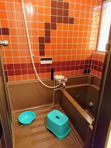 东京Homestay Intimo Amigo的浴室配有蓝色卫生间和浴缸。