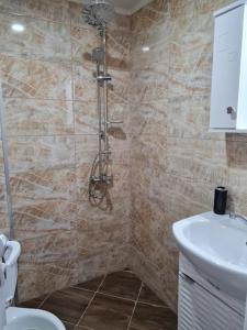巴塔克Вила Вайлин的带淋浴、卫生间和盥洗盆的浴室