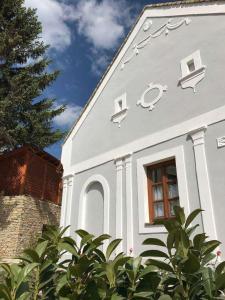 巴拉顿菲赖德Arácsi Vendégház的白色的房子,有窗户和一棵树