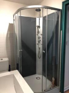 MontmorotLes Salines的浴室里设有玻璃门淋浴