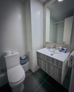 维纳德马Exclusivo Departamento a Pasos de la Playa en Viña的浴室设有卫生间和带镜子的盥洗盆