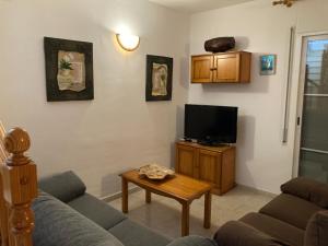 卡马尔莱斯Caseta De L'avi的带沙发和电视的客厅