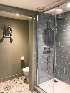温坎顿SEED Hub的一间带卫生间和玻璃淋浴间的浴室