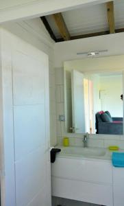 勒马兰Maison Piscine personnelle vue mer COSY的一间带水槽和镜子的浴室
