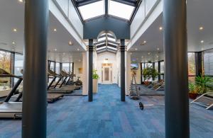 美因河畔法兰克福法兰克福市南莱昂纳多酒店的健身房设有跑步机和普拉提设备