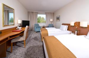 海德堡海德堡莱昂纳多酒店的酒店客房配有两张床和一张书桌