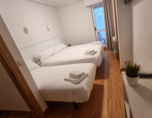 扎鲁亚斯伊巴尔膳食旅馆的配有2张床的客房内配有白色床单和毛巾
