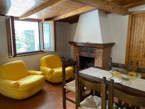 阿贝托内Discovering Apartments Abetone的客厅设有壁炉和黄色椅子
