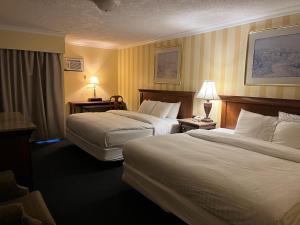 维多利亚岛屿观光旅馆的酒店客房设有两张床和两盏灯。