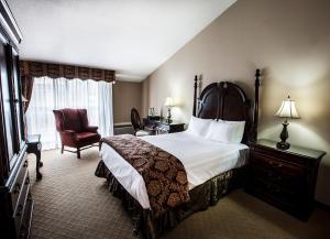 尼亚加拉瀑布老石精品酒店的配有一张床和一把椅子的酒店客房