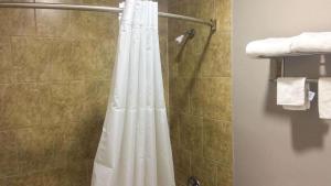 纽波特纽斯Motel 6 Newport News, VA – Fort Eustis的浴室内配有白色淋浴帘。