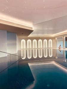芒通圣贝尔纳门冬帕拉斯酒店的一座带天花板的游泳池