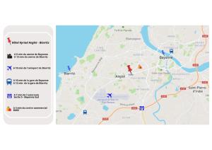 安格雷Kyriad Anglet - Biarritz的带有地图的谷歌地图应用程序的截图