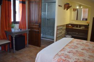 阿拉色那莫利诺德尔邦博乡村旅馆的一间卧室配有一张床、一个水槽和淋浴