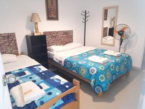 帕拉卡斯Hostal Brisa Marina的一间卧室配有两张床和镜子