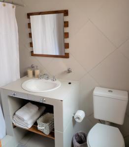 拉库布蕾Posada de la Montaña的一间带水槽、卫生间和镜子的浴室